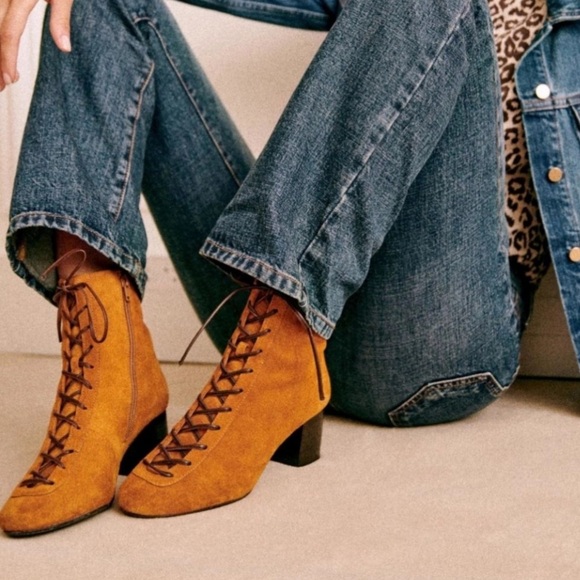 Sezane Shoes - SÉZANE Lace Up Suede Leather Booties SUPER RARE sz US 7 / FR 38